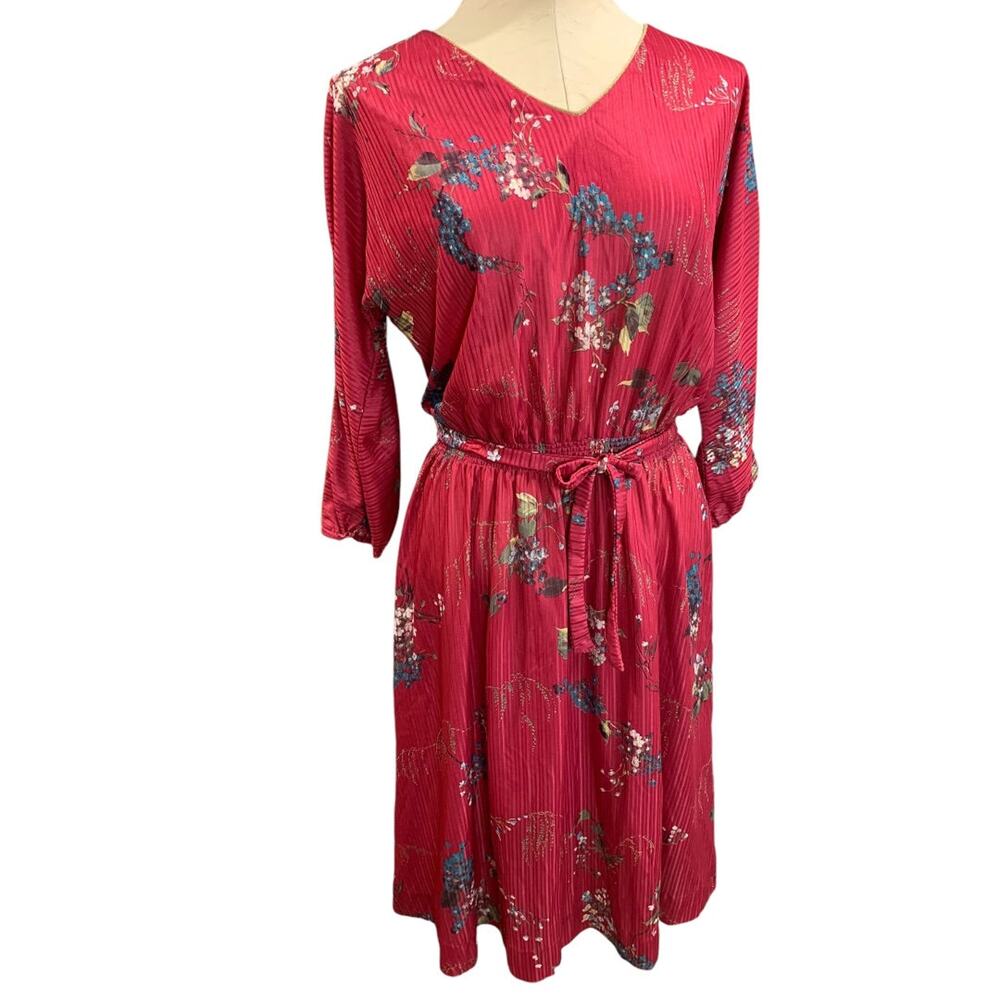 Medium Vintage 1970s Pullover Polyester Elastic Waist Dress Belted Handmade